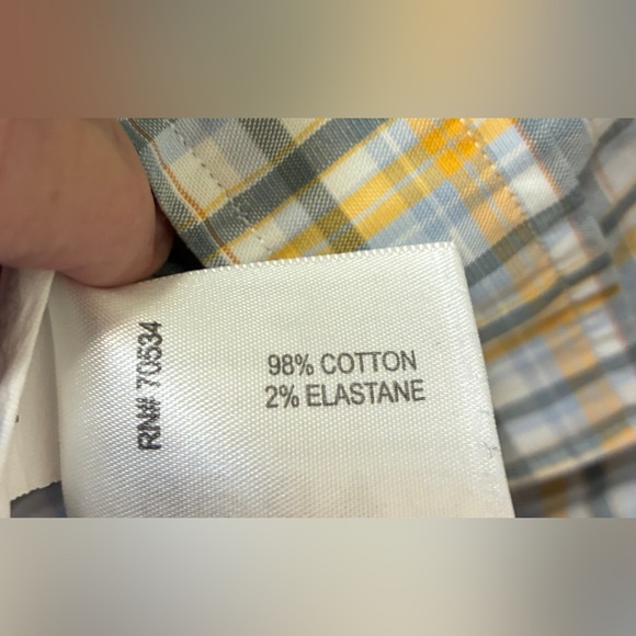 Orvis Shirt Mens Large TALL Classic Fit Wrinkle Free Plaid Two Yellow Blue - Picture 14 of 16